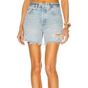 Agolde Riley High Rise Waisted Jeans Denim Shorts Distressed Groove Mom Bermuda